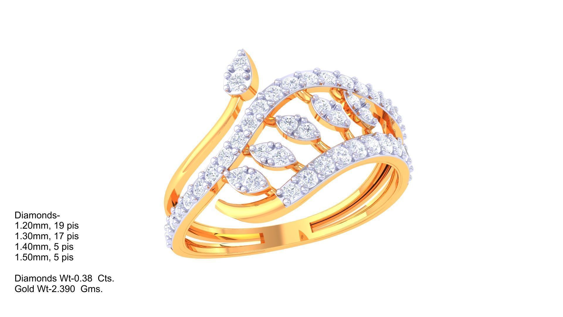 Plant Leaf Nature Theme Diamond Ring 3dm stl obj mtl glb gltf 3D print model_1