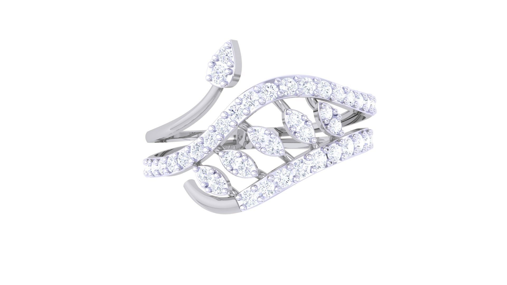 Plant Leaf Nature Theme Diamond Ring 3dm stl obj mtl glb gltf 3D print model_8