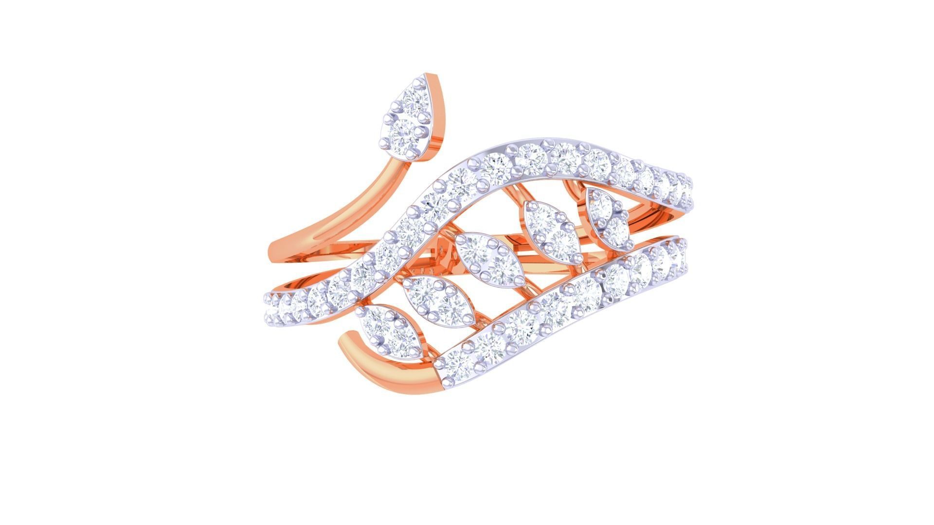 Plant Leaf Nature Theme Diamond Ring 3dm stl obj mtl glb gltf 3D print model_9