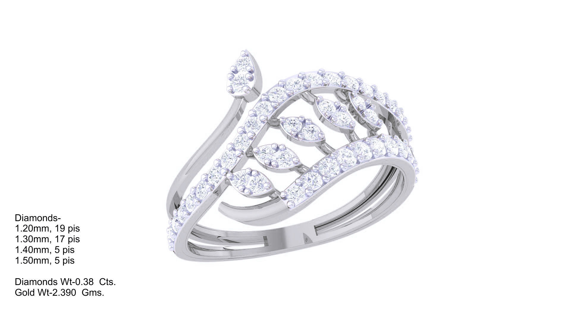 Plant Leaf Nature Theme Diamond Ring 3dm stl obj mtl glb gltf 3D print model_2