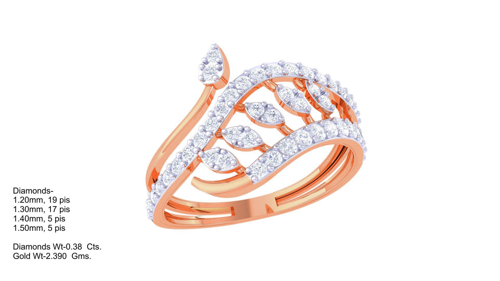 Plant Leaf Nature Theme Diamond Ring 3dm stl obj mtl glb gltf 3D print model_3