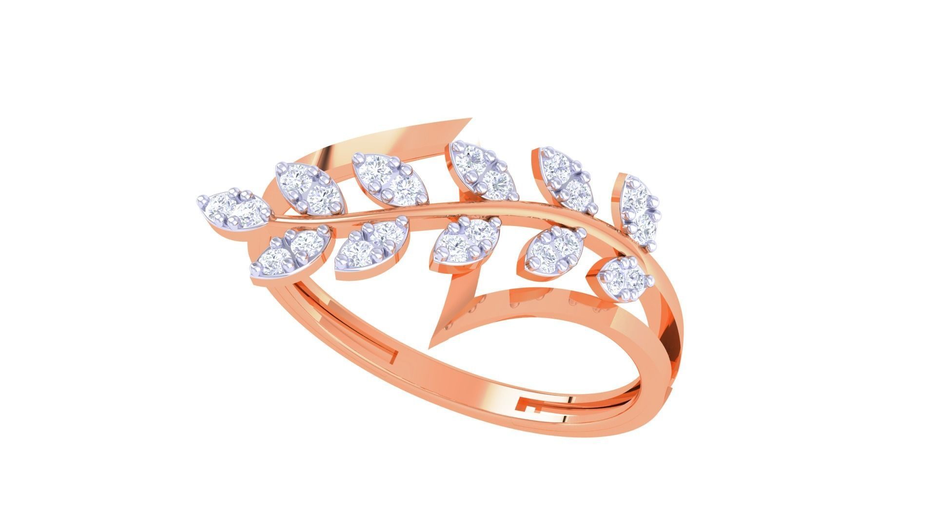 Plant Leaf Nature Theme Diamond Ring 3dm stl obj mtl glb gltf 3D print model_4