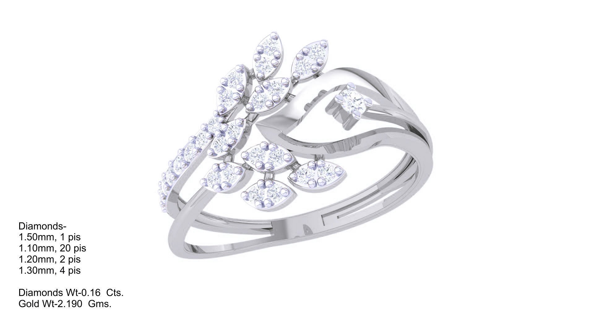 Plant Leaf Nature Theme Diamond Ring 3dm stl obj mtl glb gltf 3D print model_4