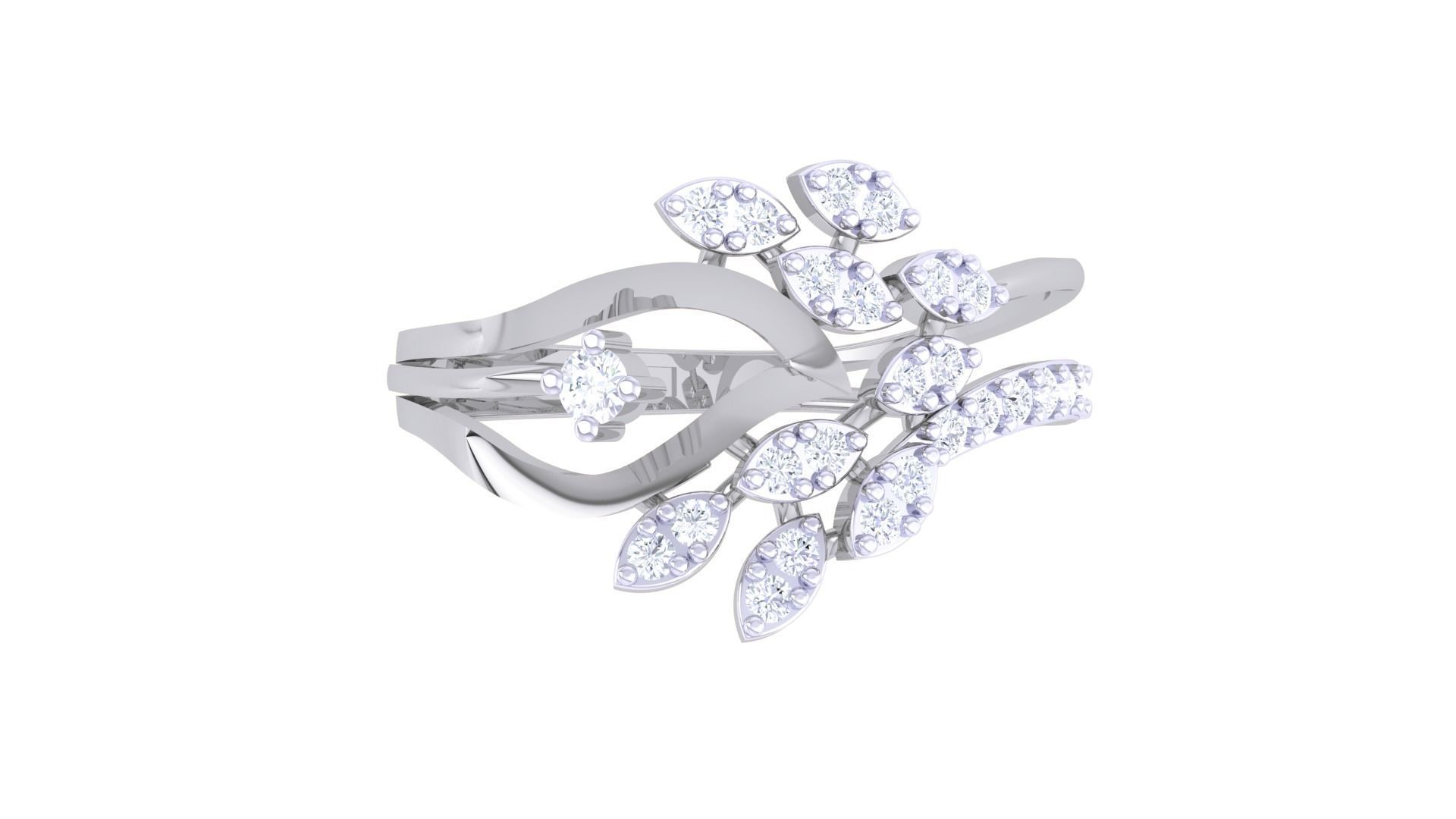 Plant Leaf Nature Theme Diamond Ring 3dm stl obj mtl glb gltf 3D print model_8