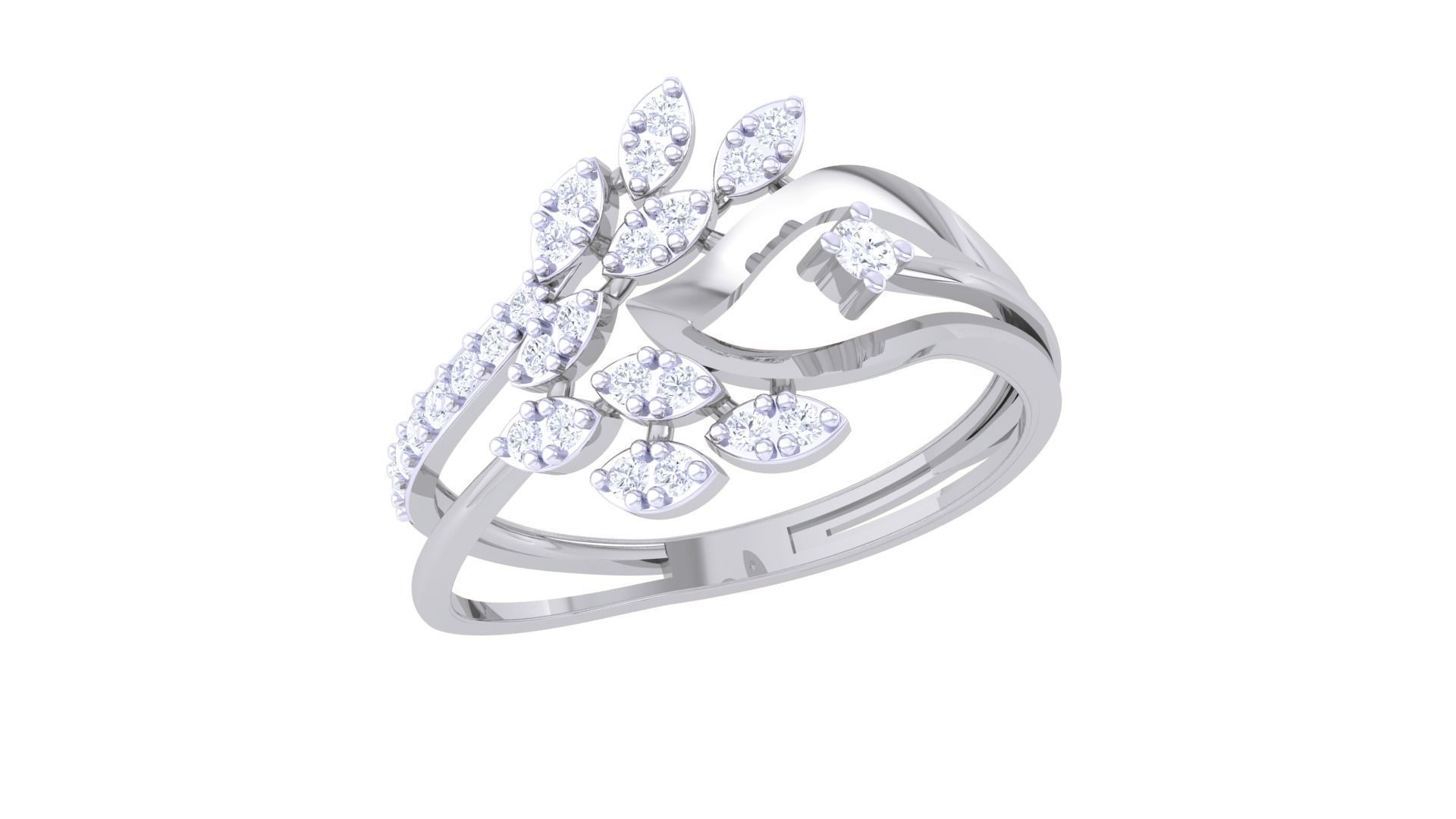 Plant Leaf Nature Theme Diamond Ring 3dm stl obj mtl glb gltf 3D print model_5