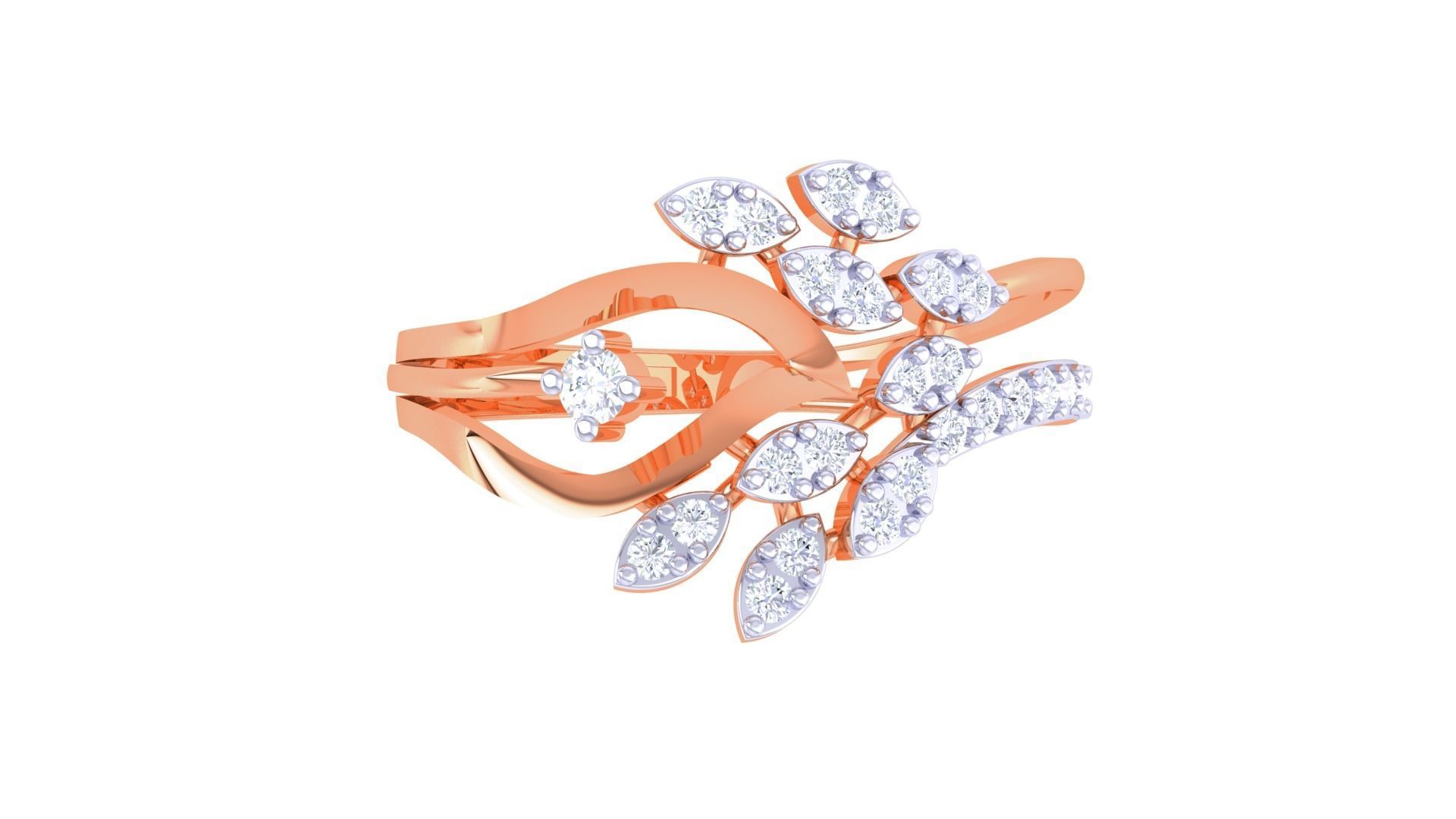 Plant Leaf Nature Theme Diamond Ring 3dm stl obj mtl glb gltf 3D print model_9