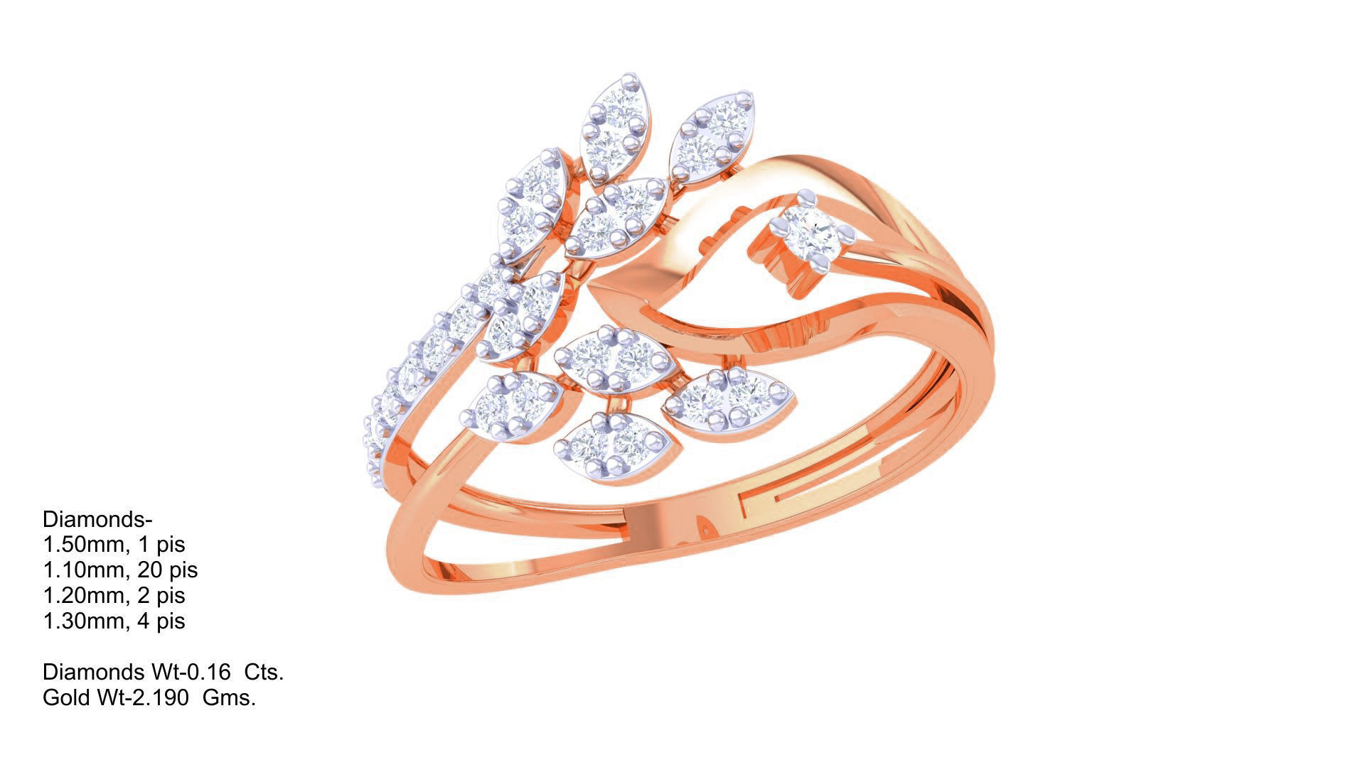 Plant Leaf Nature Theme Diamond Ring 3dm stl obj mtl glb gltf 3D print model_3