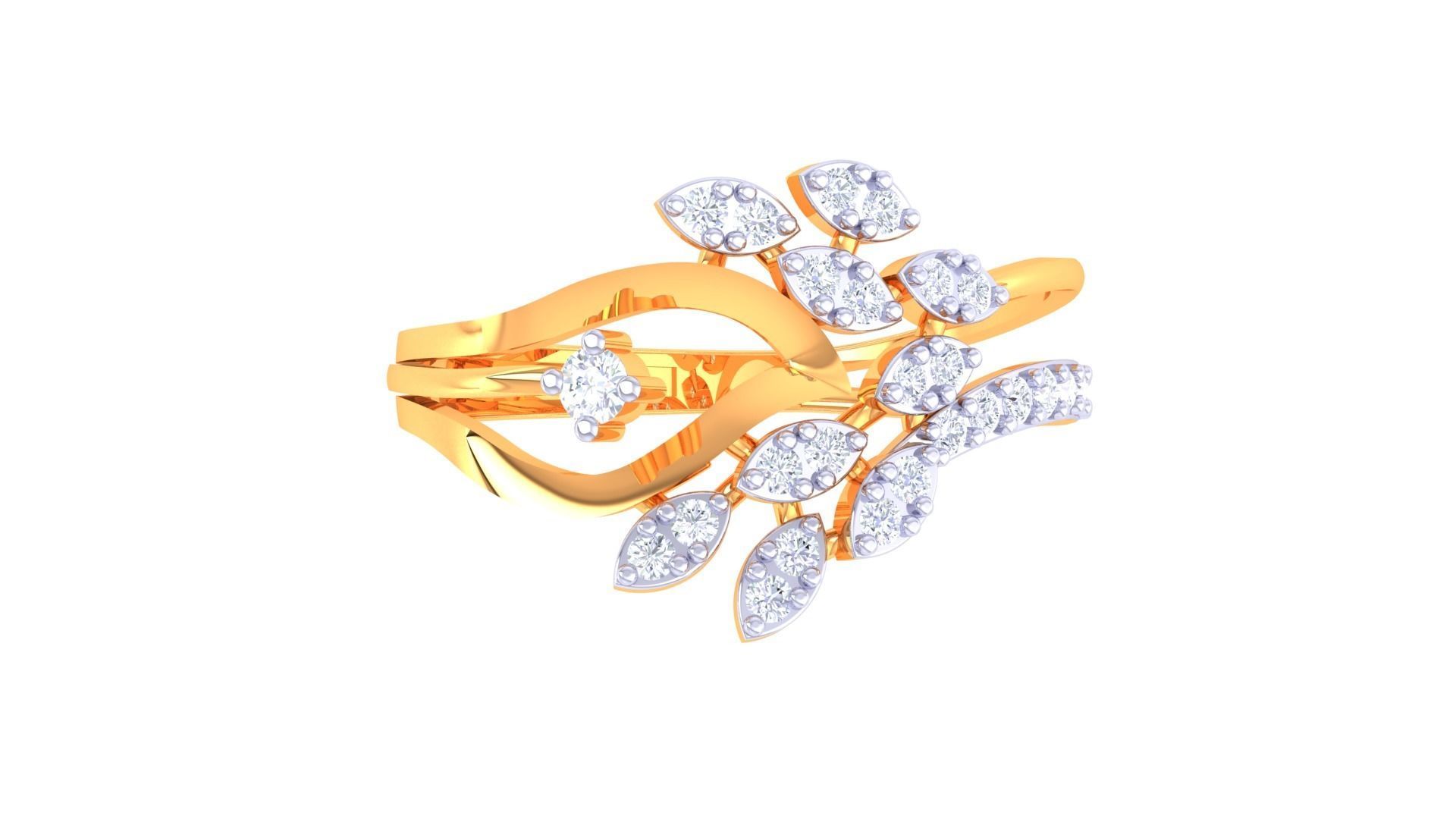 Plant Leaf Nature Theme Diamond Ring 3dm stl obj mtl glb gltf 3D print model_7