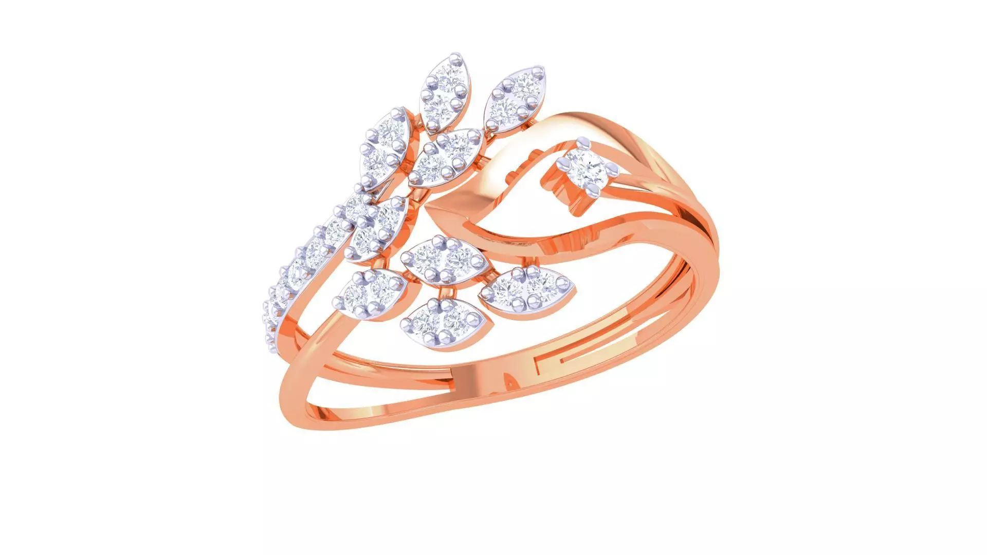 Plant Leaf Nature Theme Diamond Ring 3dm stl obj mtl glb gltf 3D print model_0