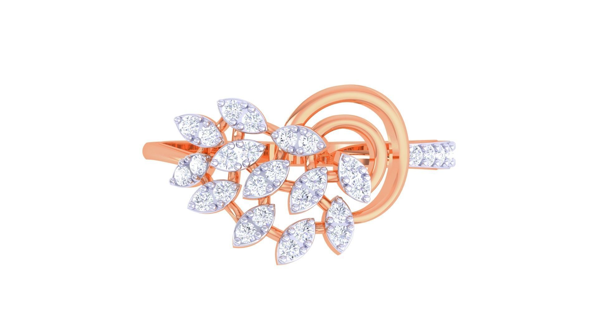 Plant Leaf Nature Theme Diamond Ring 3dm stl obj mtl glb gltf 3D print model_9