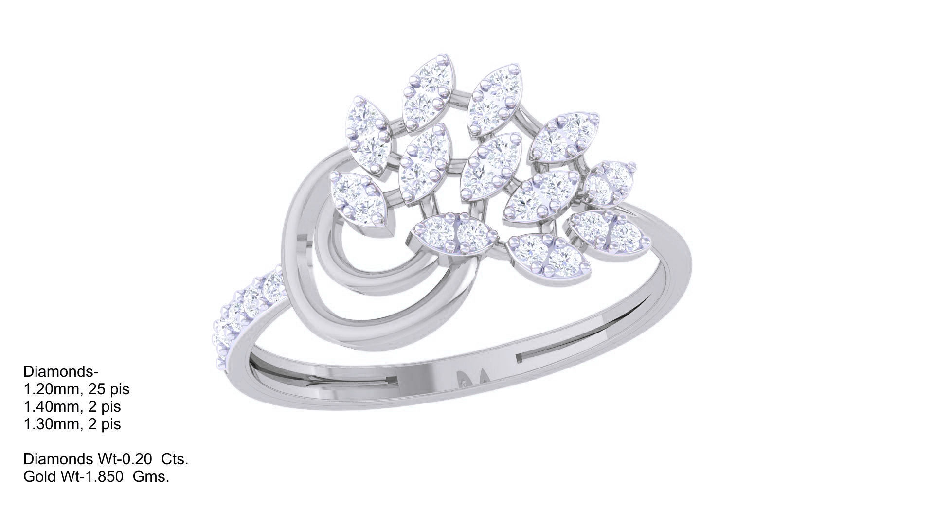 Plant Leaf Nature Theme Diamond Ring 3dm stl obj mtl glb gltf 3D print model_2