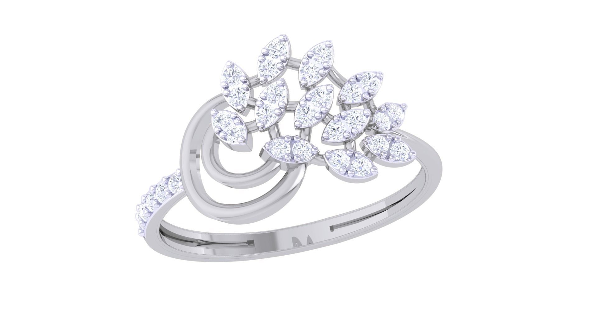 Plant Leaf Nature Theme Diamond Ring 3dm stl obj mtl glb gltf 3D print model_6