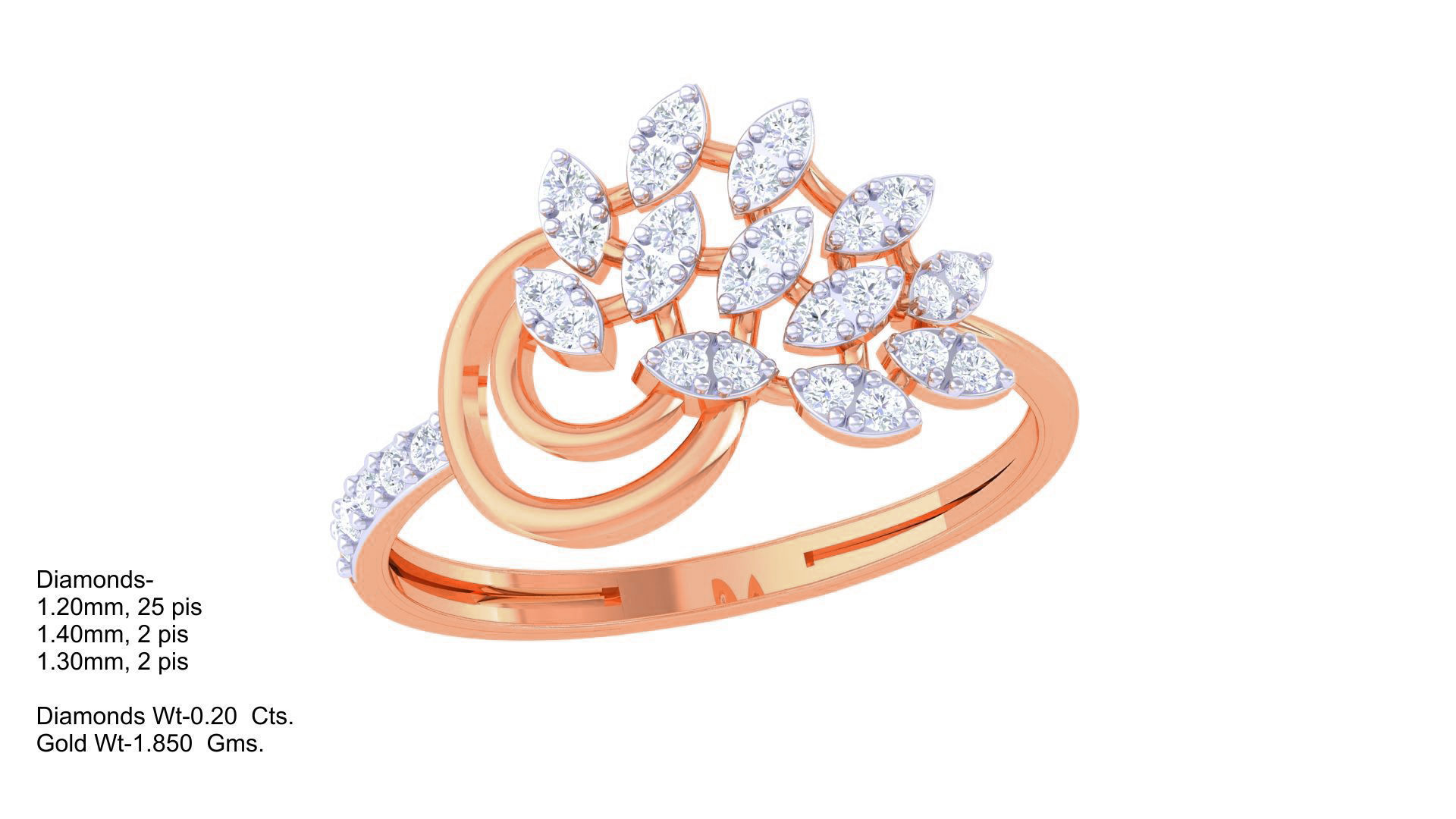 Plant Leaf Nature Theme Diamond Ring 3dm stl obj mtl glb gltf 3D print model_3