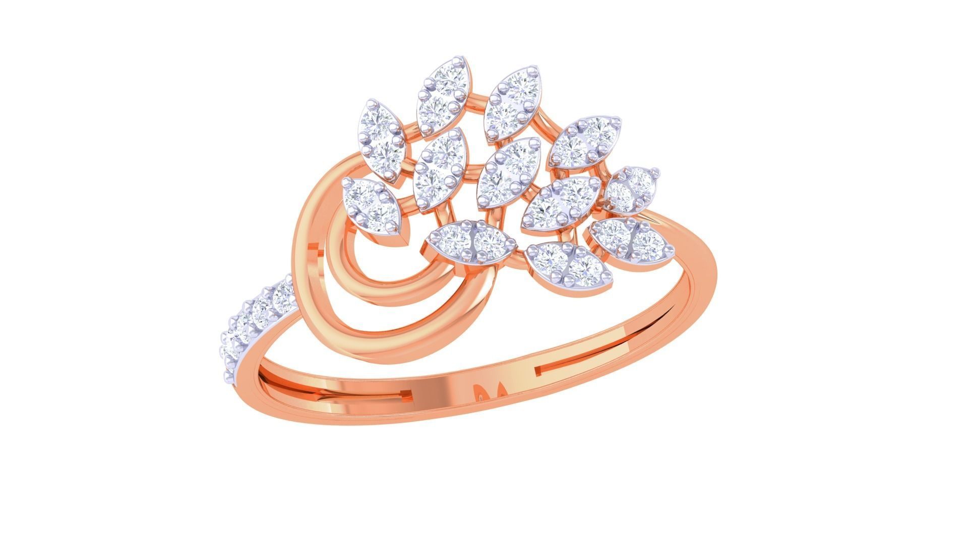 Plant Leaf Nature Theme Diamond Ring 3dm stl obj mtl glb gltf 3D print model_5