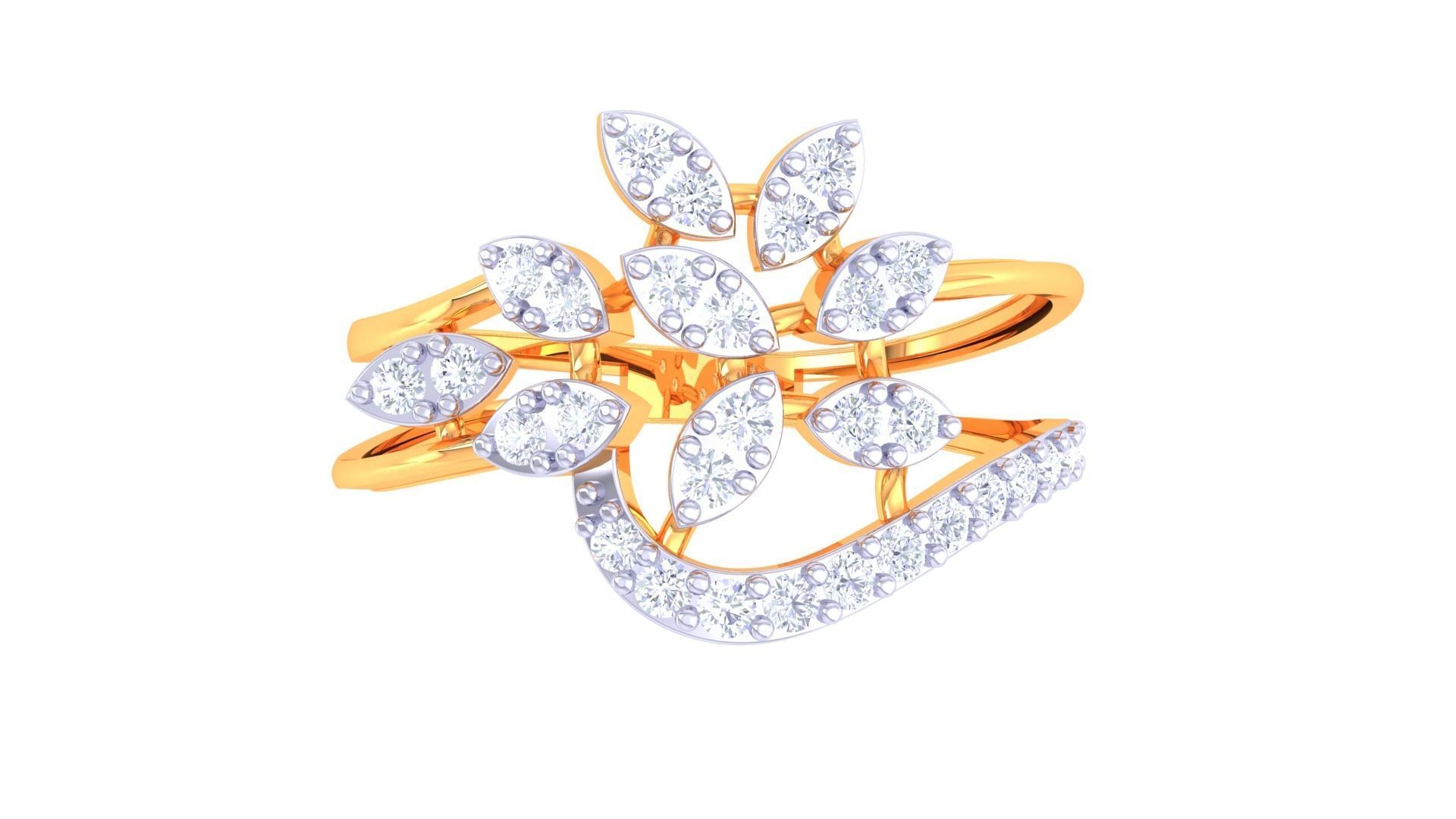 Plant Leaf Nature Theme Diamond Ring 3dm stl obj mtl glb gltf 3D print model_8