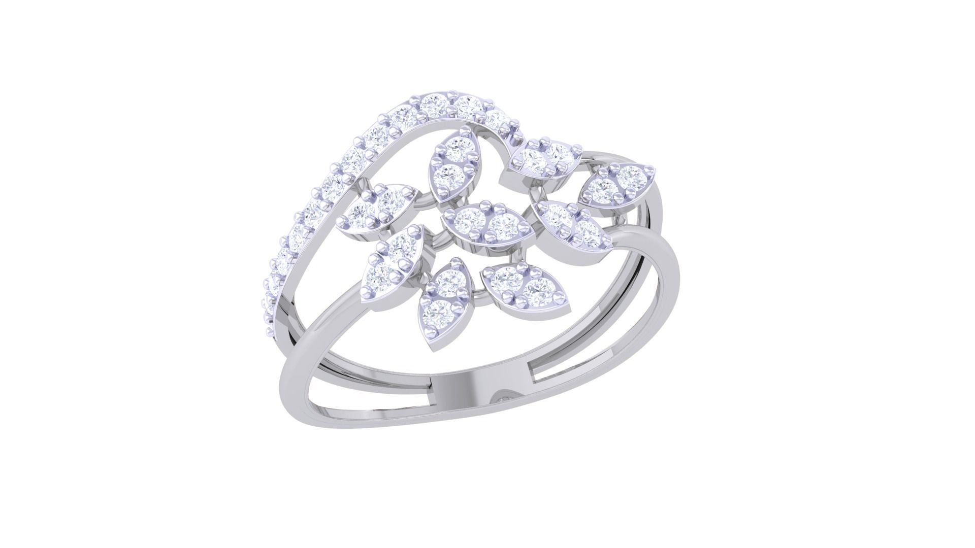 Plant Leaf Nature Theme Diamond Ring 3dm stl obj mtl glb gltf 3D print model_5