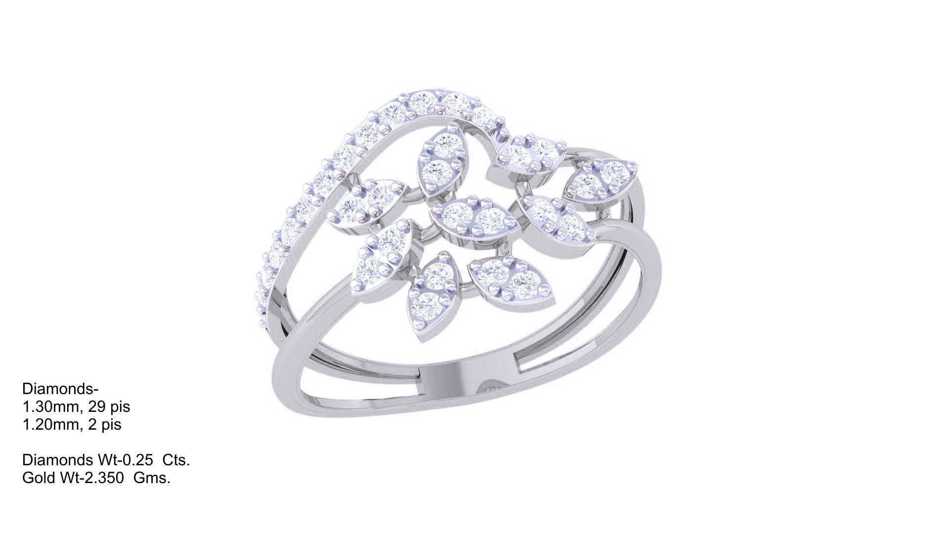 Plant Leaf Nature Theme Diamond Ring 3dm stl obj mtl glb gltf 3D print model_2