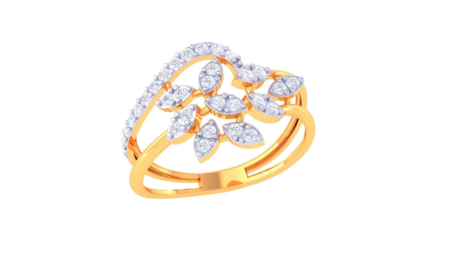 Plant Leaf Nature Theme Diamond Ring 3dm stl obj mtl glb gltf 3D print model_4