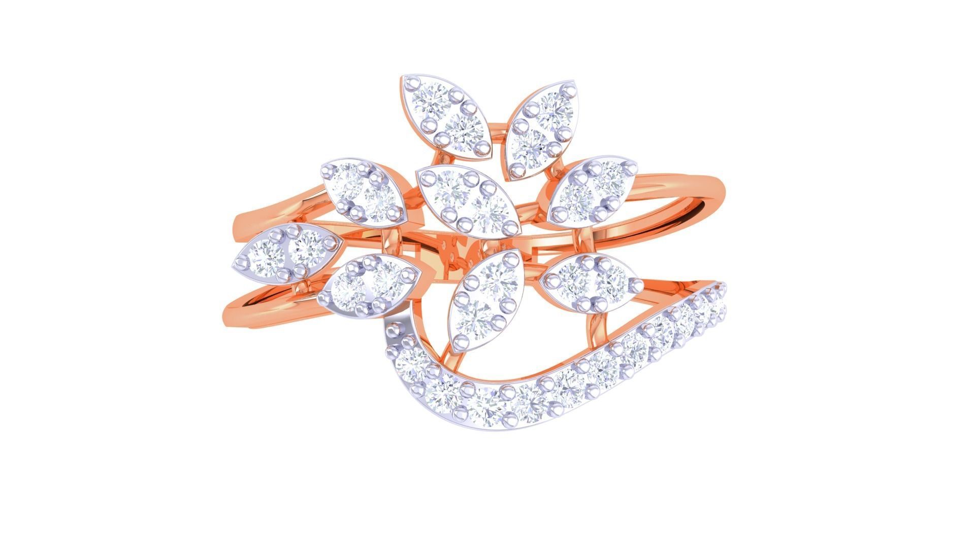 Plant Leaf Nature Theme Diamond Ring 3dm stl obj mtl glb gltf 3D print model_9