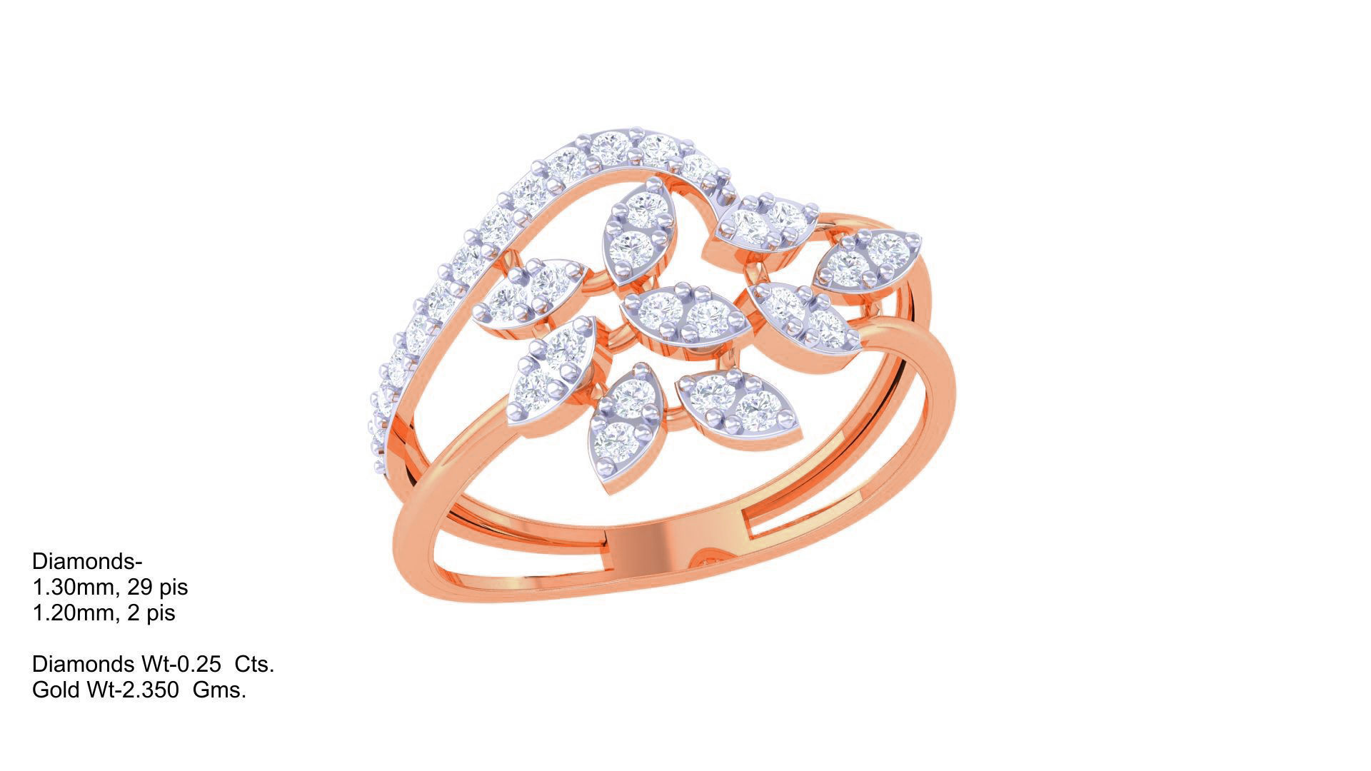 Plant Leaf Nature Theme Diamond Ring 3dm stl obj mtl glb gltf 3D print model_3