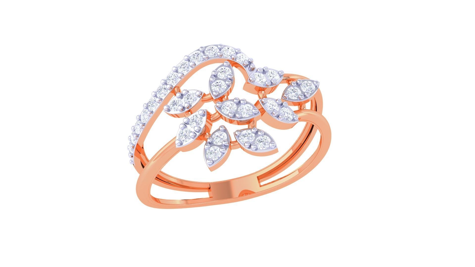 Plant Leaf Nature Theme Diamond Ring 3dm stl obj mtl glb gltf 3D print model_6