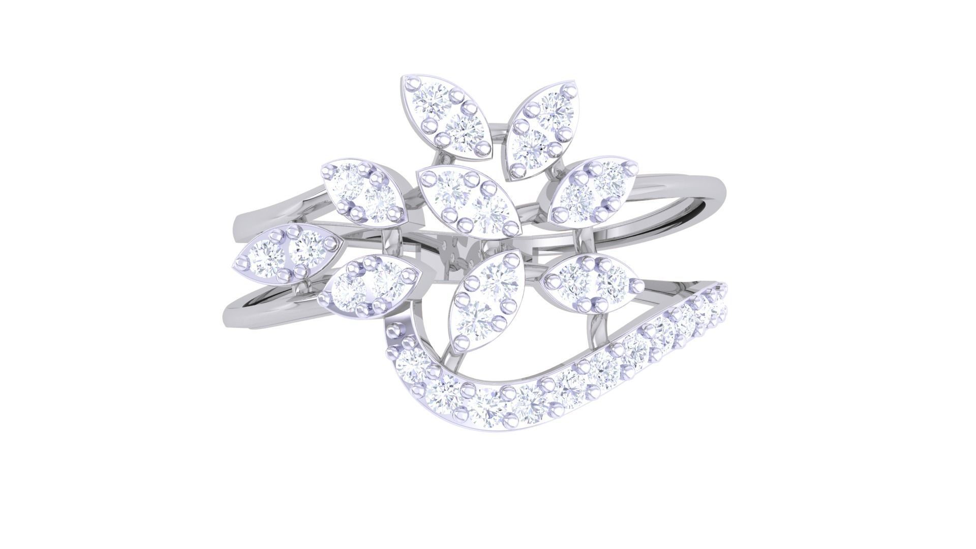 Plant Leaf Nature Theme Diamond Ring 3dm stl obj mtl glb gltf 3D print model_7