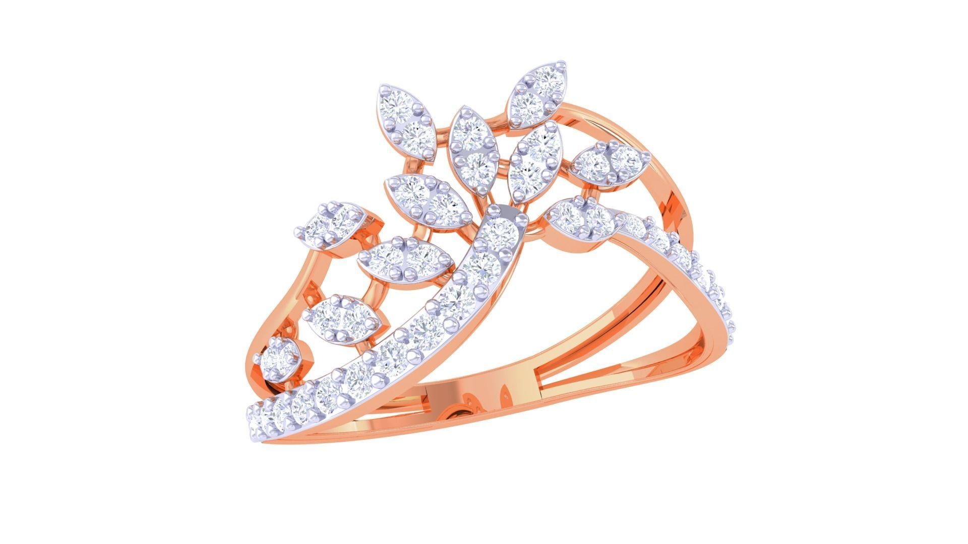 Plant Leaf Nature Theme Diamond Ring 3dm stl obj mtl glb gltf 3D print model_6