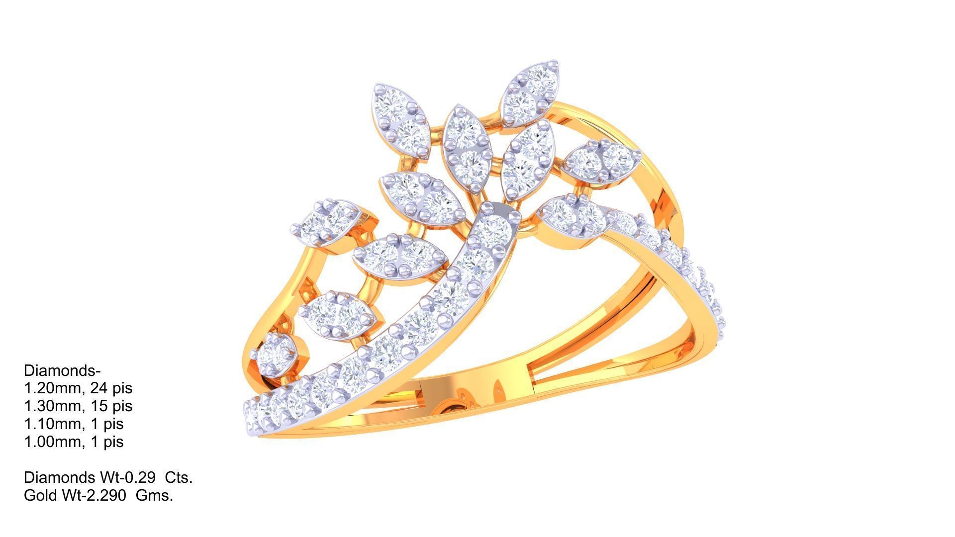 Plant Leaf Nature Theme Diamond Ring 3dm stl obj mtl glb gltf 3D print model_1