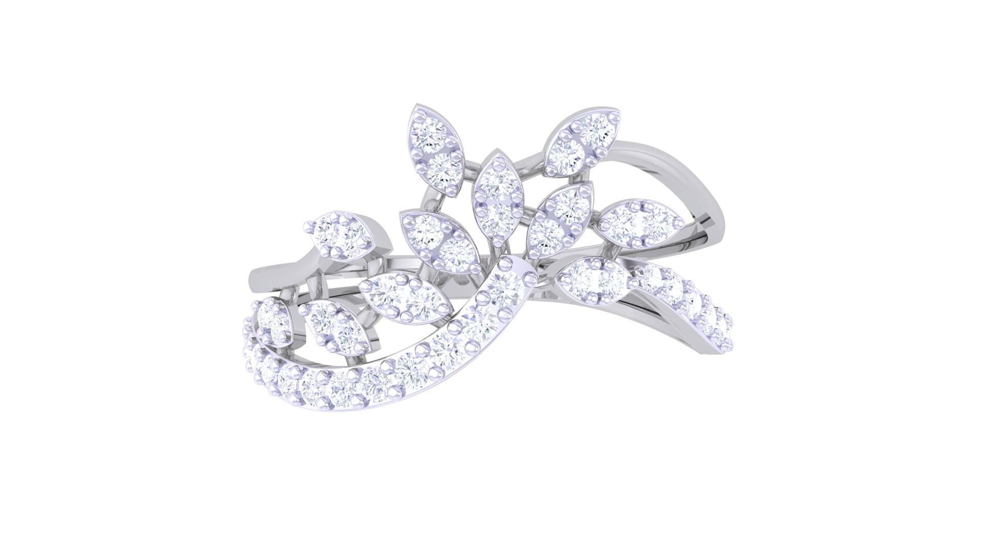 Plant Leaf Nature Theme Diamond Ring 3dm stl obj mtl glb gltf 3D print model_8