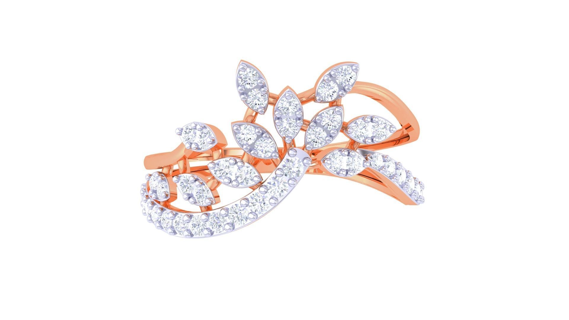 Plant Leaf Nature Theme Diamond Ring 3dm stl obj mtl glb gltf 3D print model_9