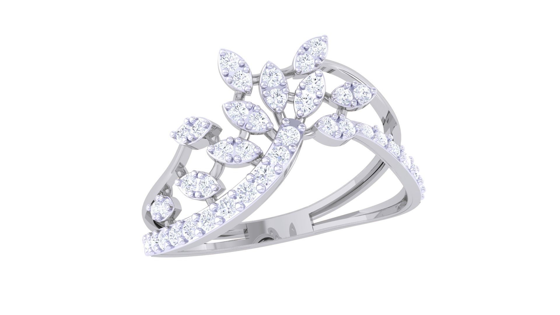 Plant Leaf Nature Theme Diamond Ring 3dm stl obj mtl glb gltf 3D print model_4