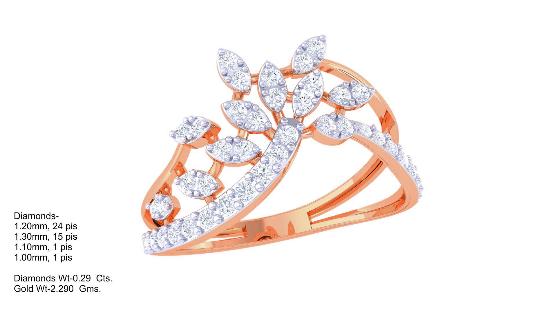 Plant Leaf Nature Theme Diamond Ring 3dm stl obj mtl glb gltf 3D print model_3