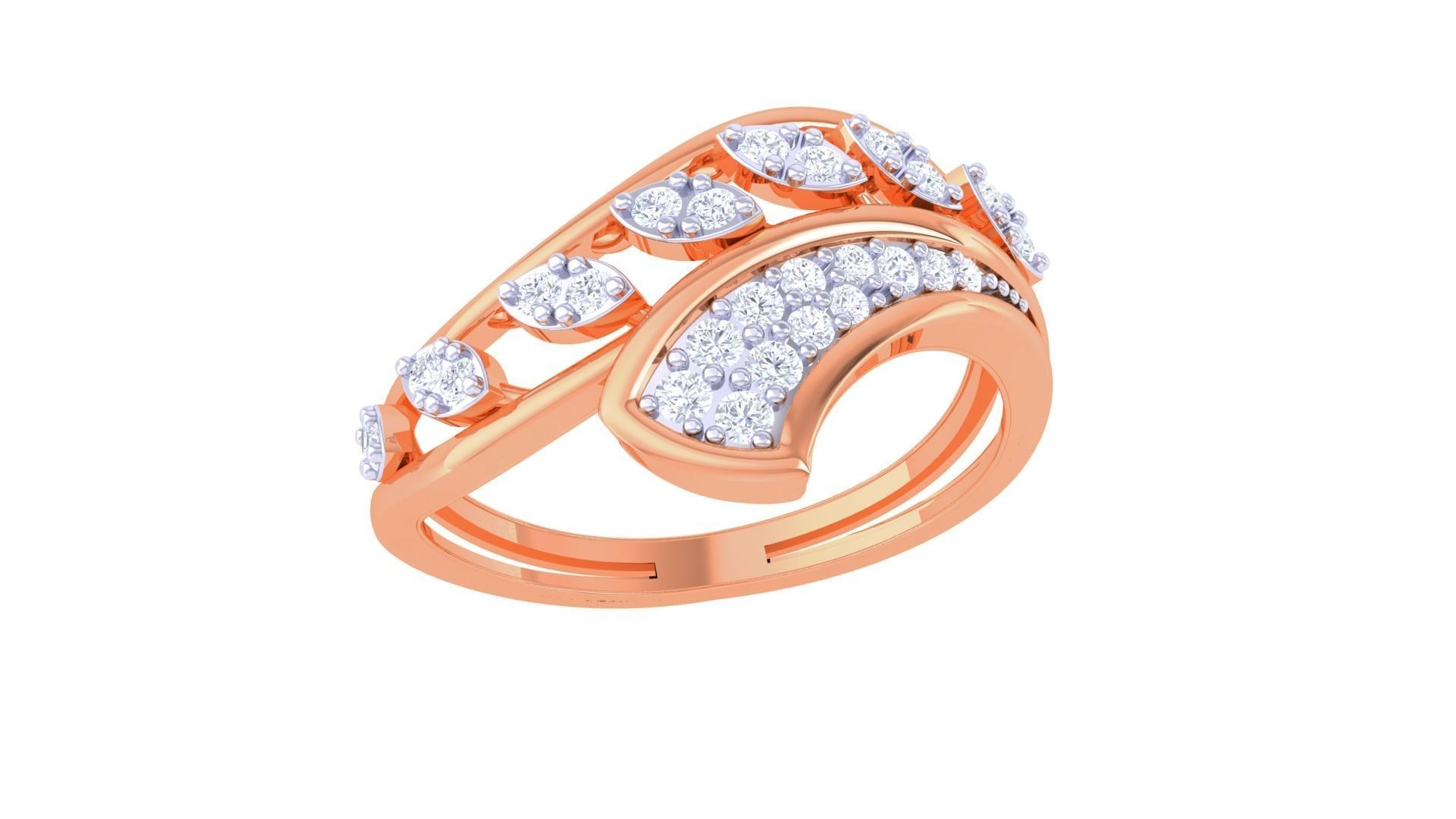 Plant Leaf Nature Theme Diamond Ring 3dm stl obj mtl glb gltf 3D print model_4