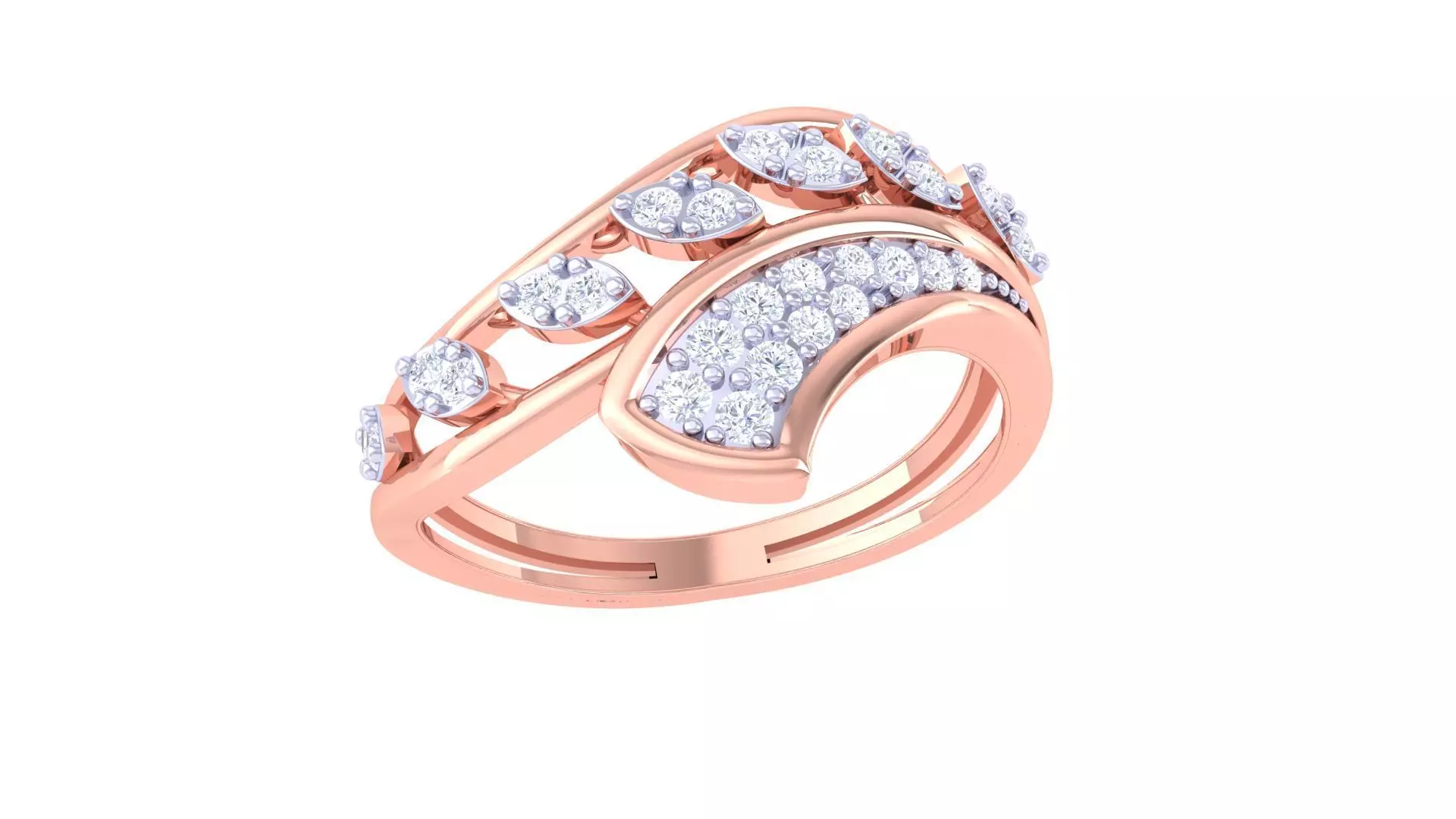 Plant Leaf Nature Theme Diamond Ring 3dm stl obj mtl glb gltf 3D print model_0