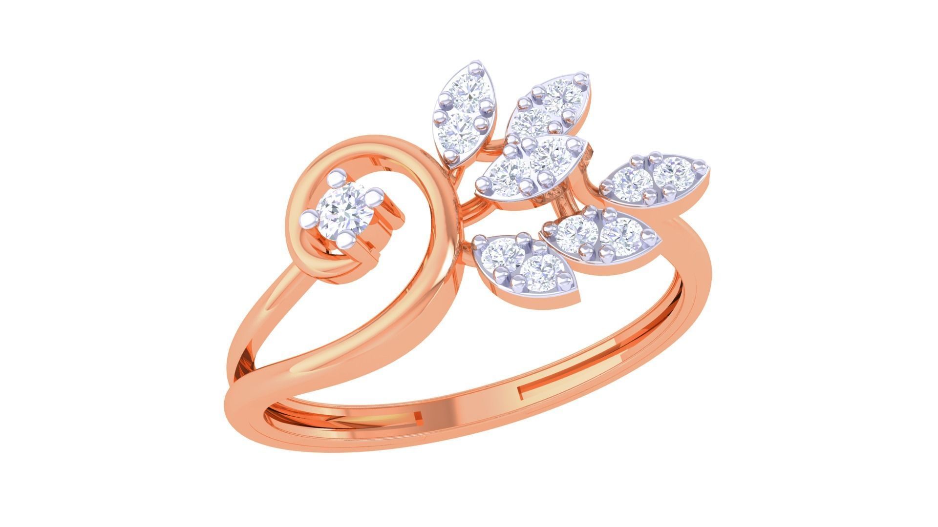 Plant Leaf Nature Theme Diamond Ring 3dm stl obj mtl glb gltf 3D print model_6