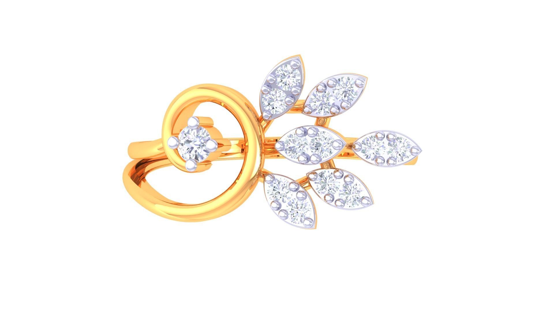 Plant Leaf Nature Theme Diamond Ring 3dm stl obj mtl glb gltf 3D print model_8