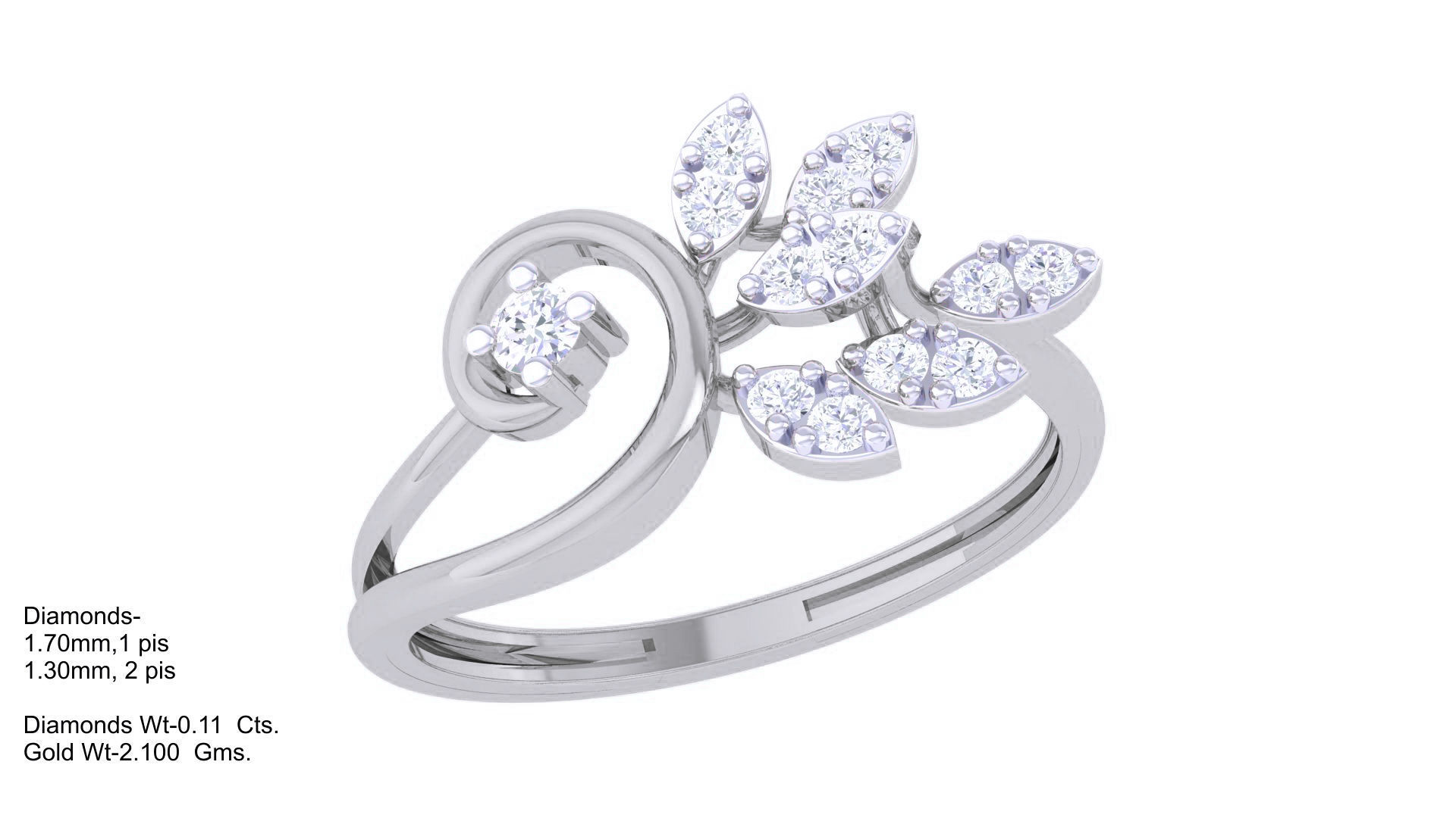 Plant Leaf Nature Theme Diamond Ring 3dm stl obj mtl glb gltf 3D print model_2