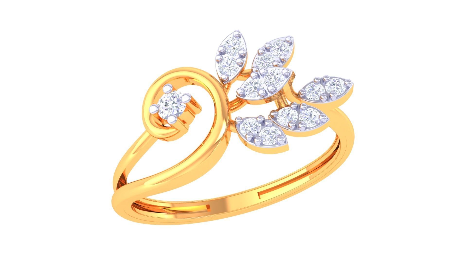 Plant Leaf Nature Theme Diamond Ring 3dm stl obj mtl glb gltf 3D print model_4