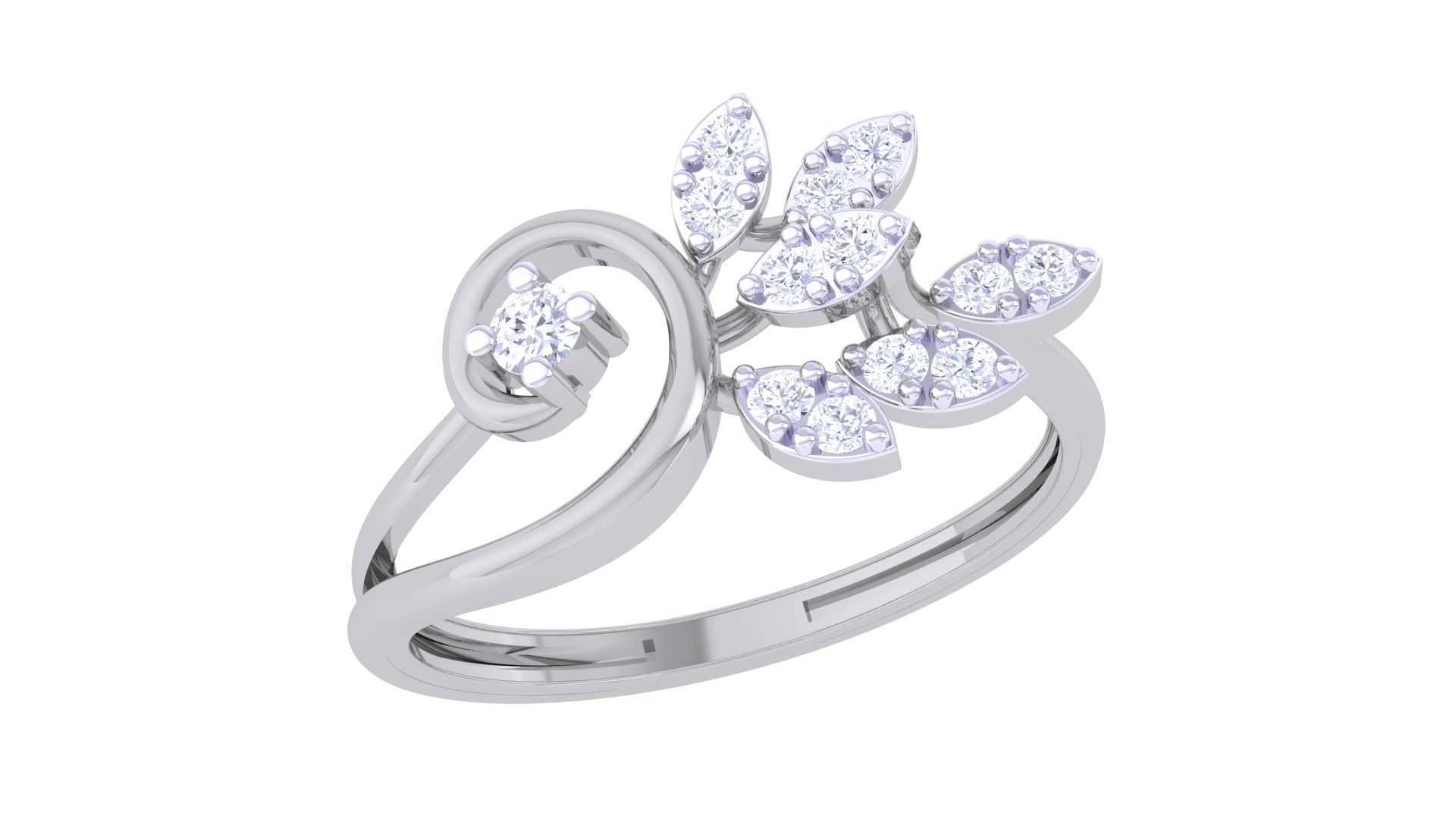 Plant Leaf Nature Theme Diamond Ring 3dm stl obj mtl glb gltf 3D print model_5