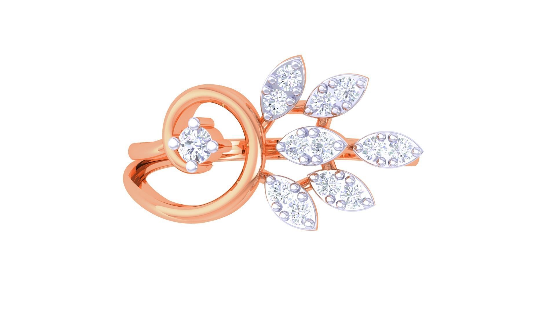 Plant Leaf Nature Theme Diamond Ring 3dm stl obj mtl glb gltf 3D print model_9