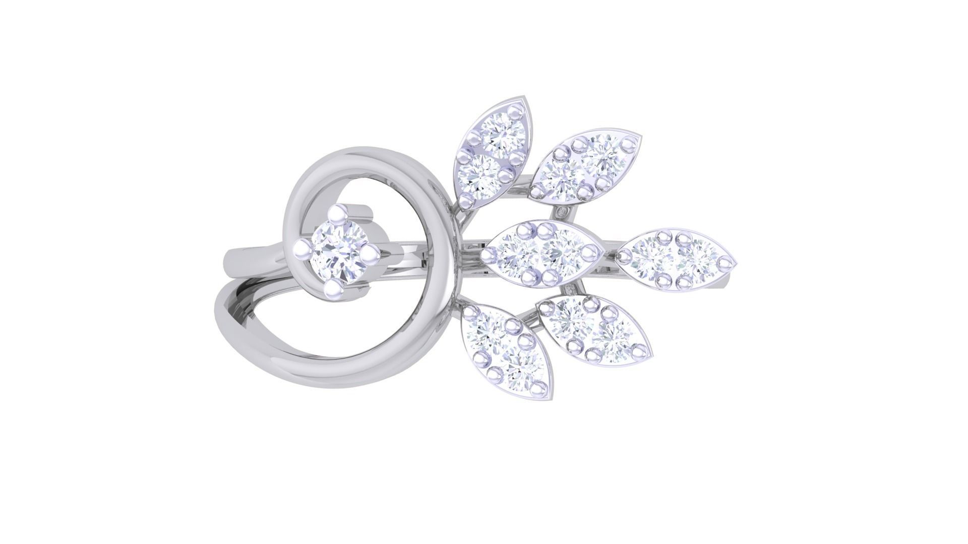 Plant Leaf Nature Theme Diamond Ring 3dm stl obj mtl glb gltf 3D print model_7