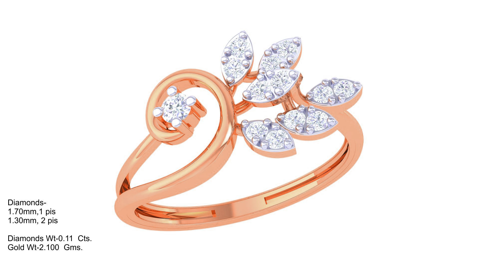 Plant Leaf Nature Theme Diamond Ring 3dm stl obj mtl glb gltf 3D print model_3