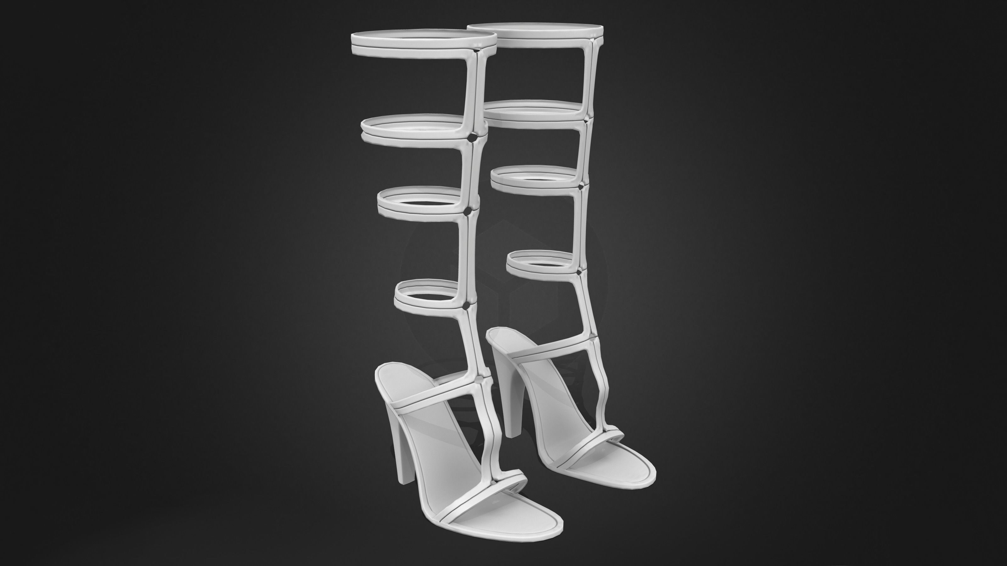 Female High Heel Gladiator Shoes Low-poly 3D model_8