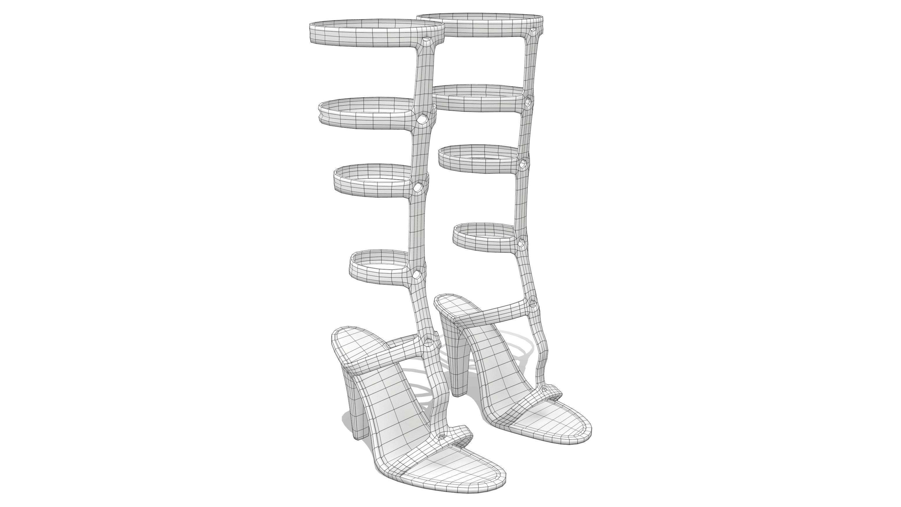 Female High Heel Gladiator Shoes Low-poly 3D model_6