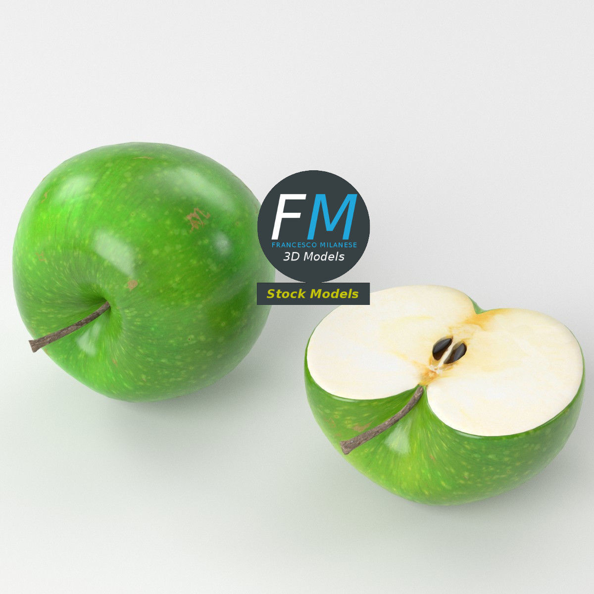 Green apples 3D model_5