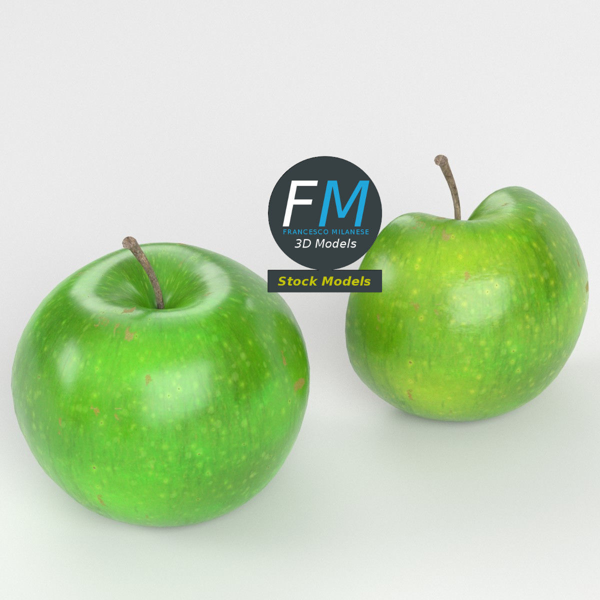 Green apples 3D model_2