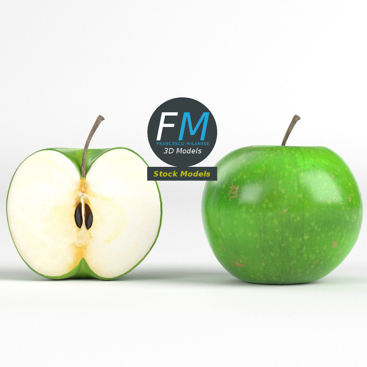 Green apples 3D model_3