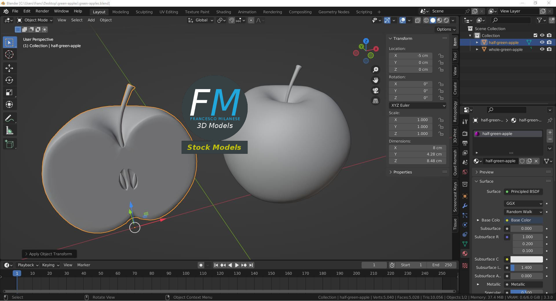 Green apples 3D model_9