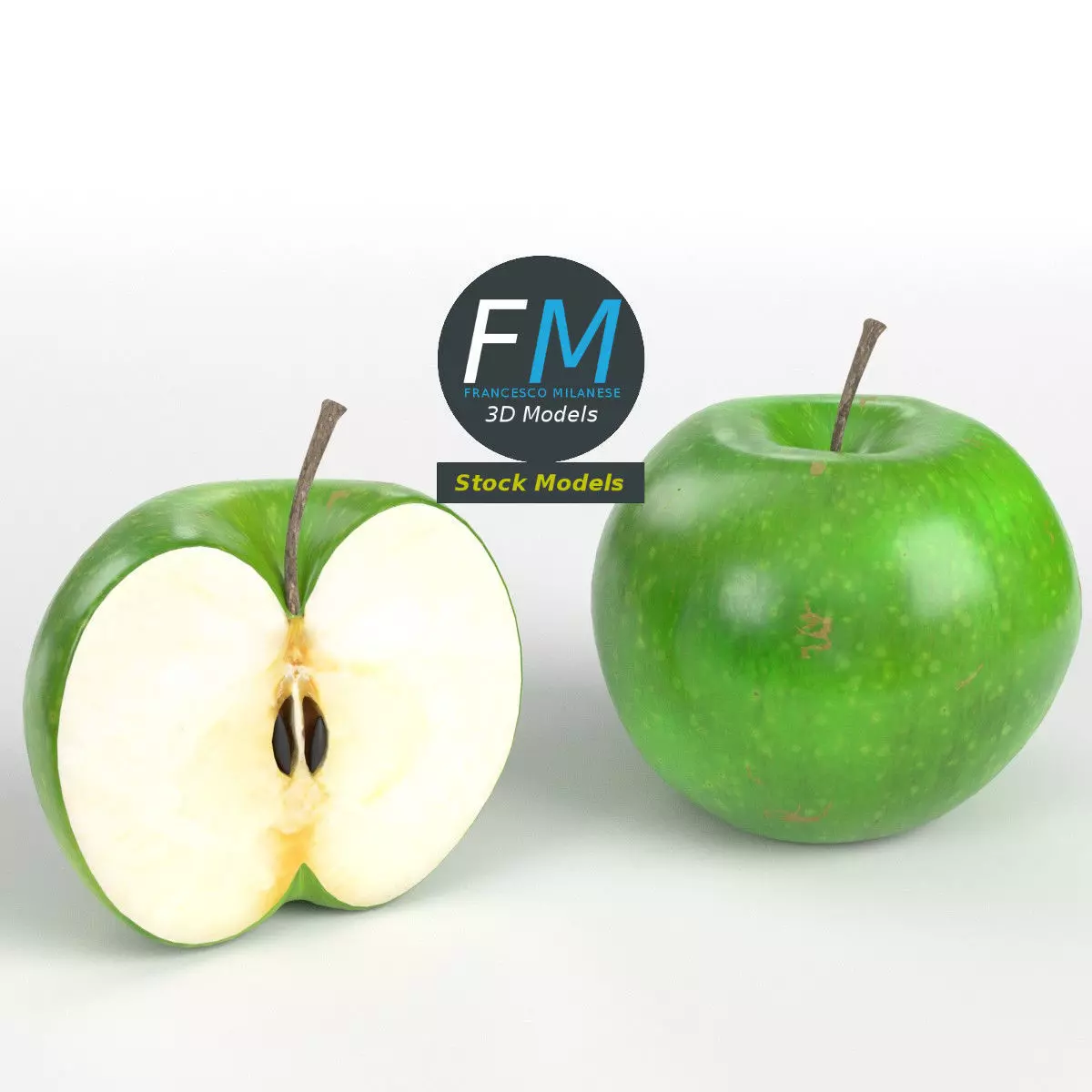 Green apples 3D model_0