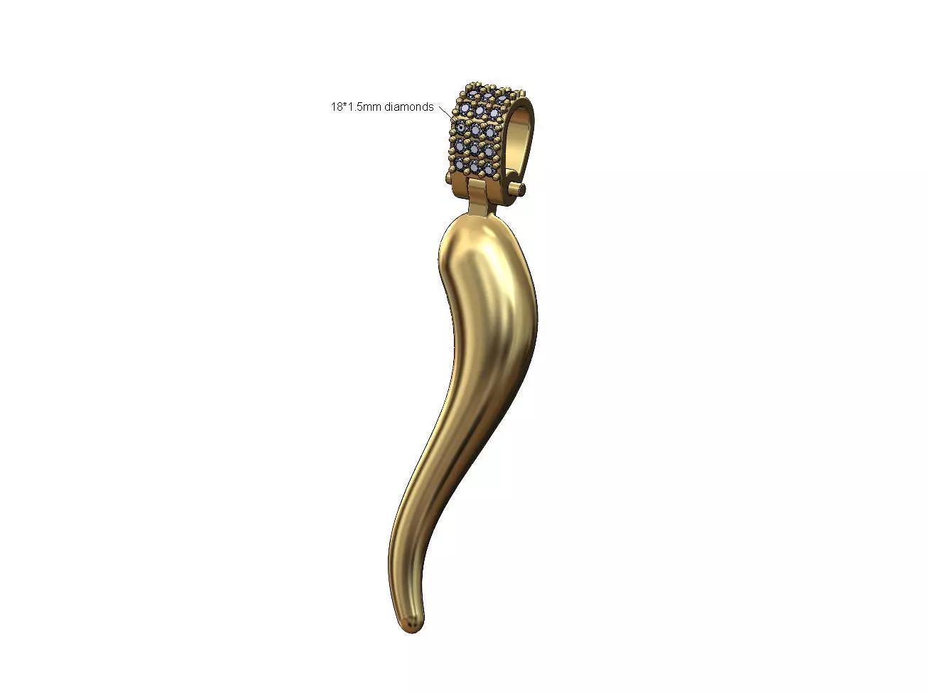 Chunky Italian cornetto pendant with diamond bail 3D print model